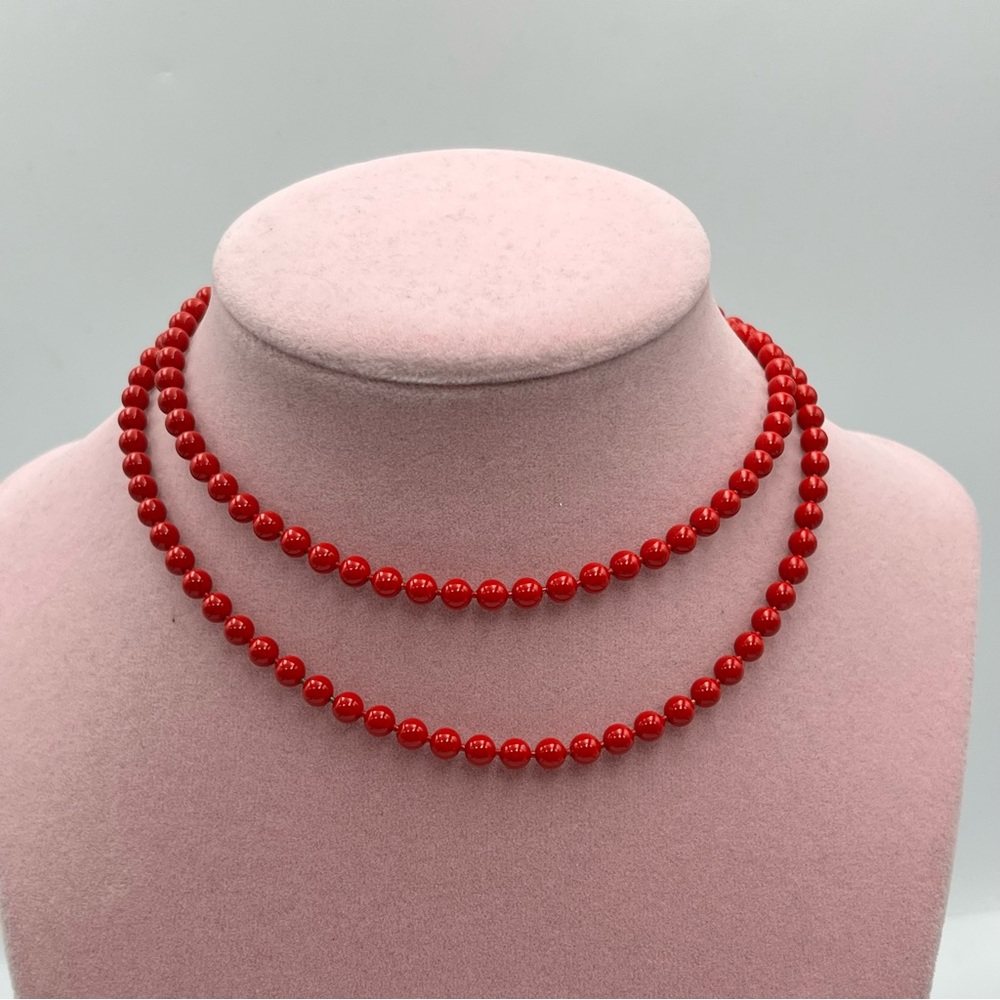 vintage unisex Elegant Red metal chain link Beaded long Necklace Design